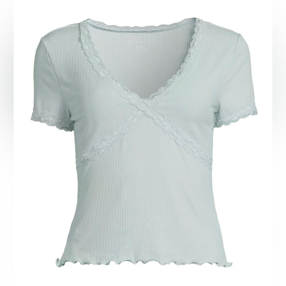 No Boundaries Juniors Jade Lace Trim Ribbed T-Shirt Size XL